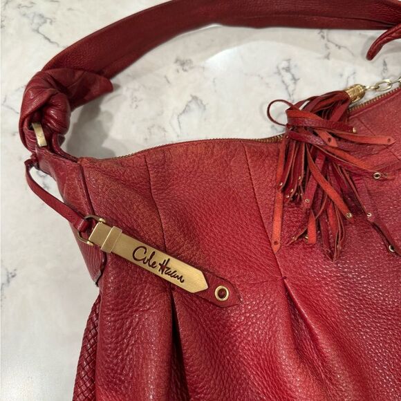 Cole Haan Red Leather Shoulder Bag Hobo - Picture 7 of 13